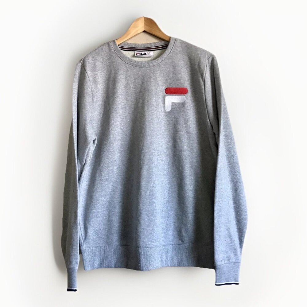 Fila Men Sweatshirt Size Medium Gray 100% Cotton Logo Long Sleeve Crew Neck